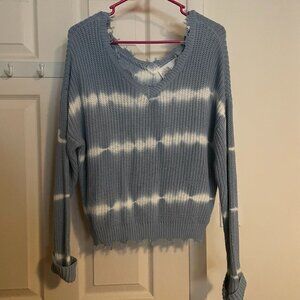 Jessica Simpson Blue and White Tie Dye Fringe Detail Sweater Size Small